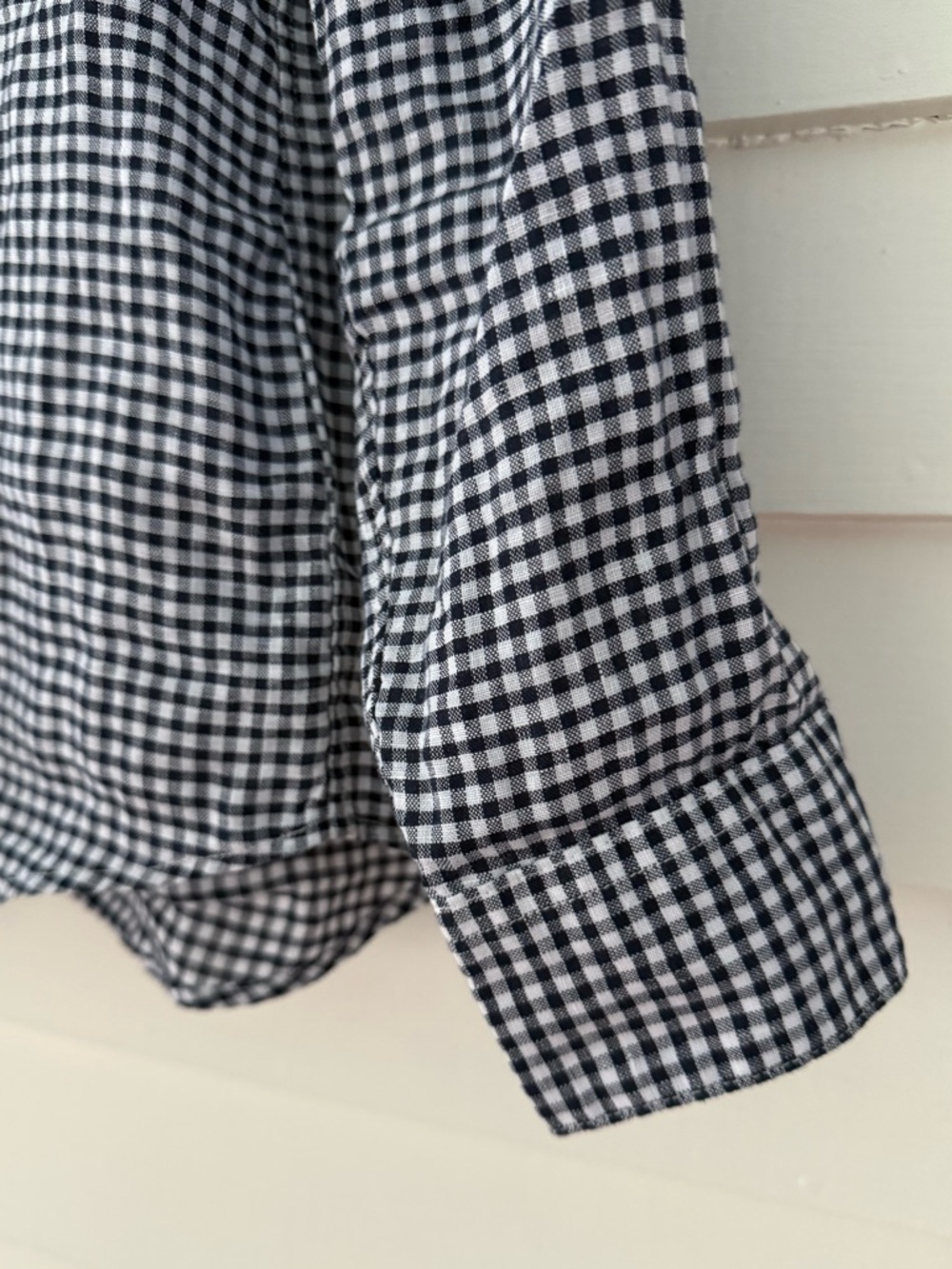 Uniqlo | 100% Linen Navy White Gingham Button Down Shirt Medium - Picture 6 of 8